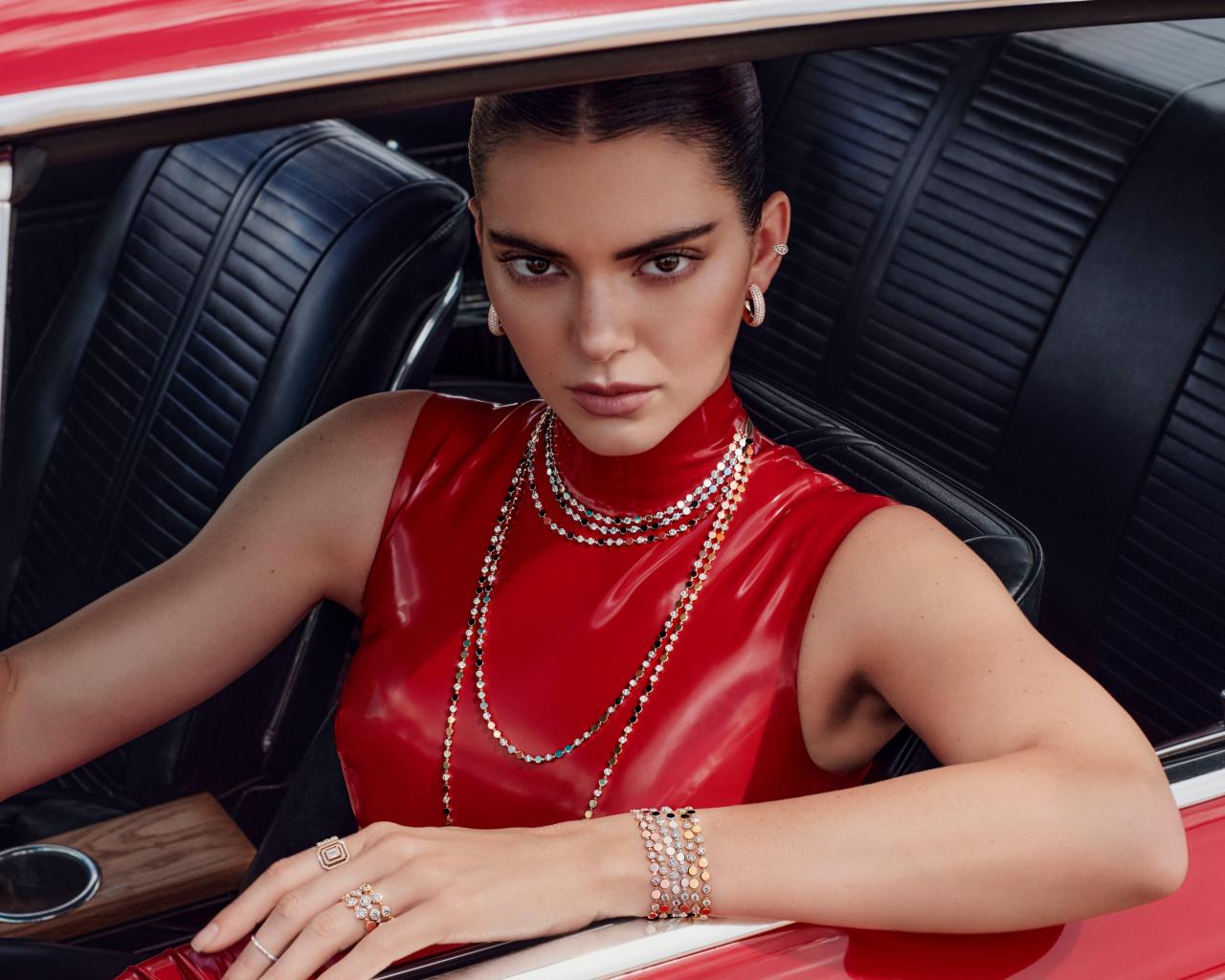 2023 Kendall Jenner, Messika Campaign, red, 1280x1024 wallpaper