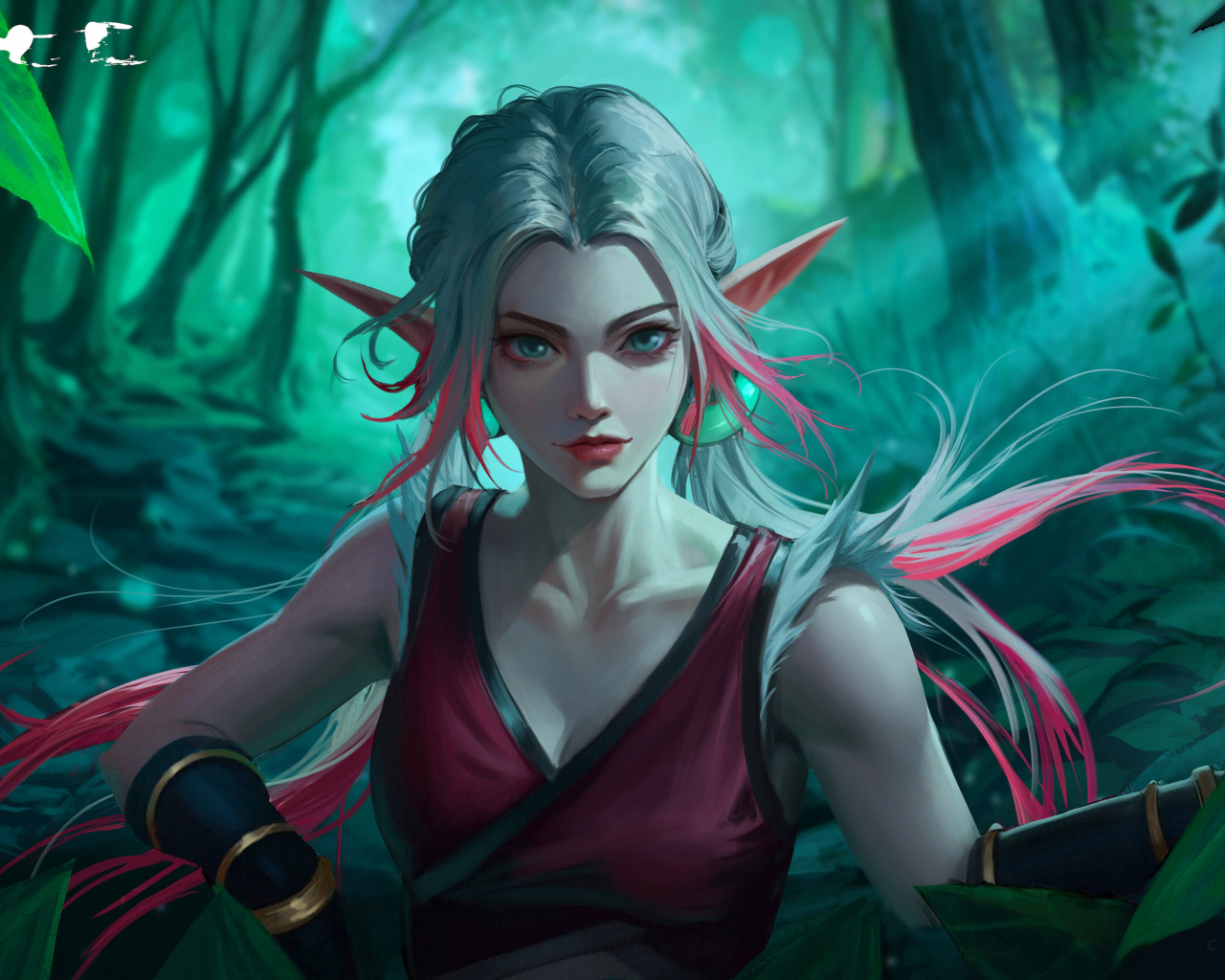 Beautiful elf girl, white-pink hair, fantasy, 1280x1024 wallpaper