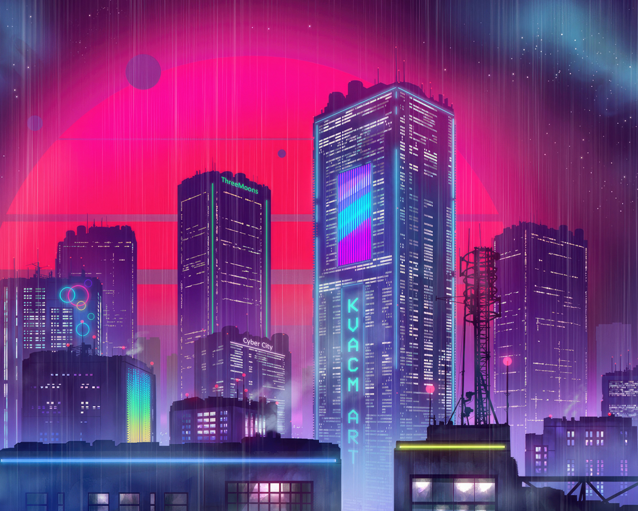 Red Moon, futuristic city, cityscape, 1280x1024 wallpaper