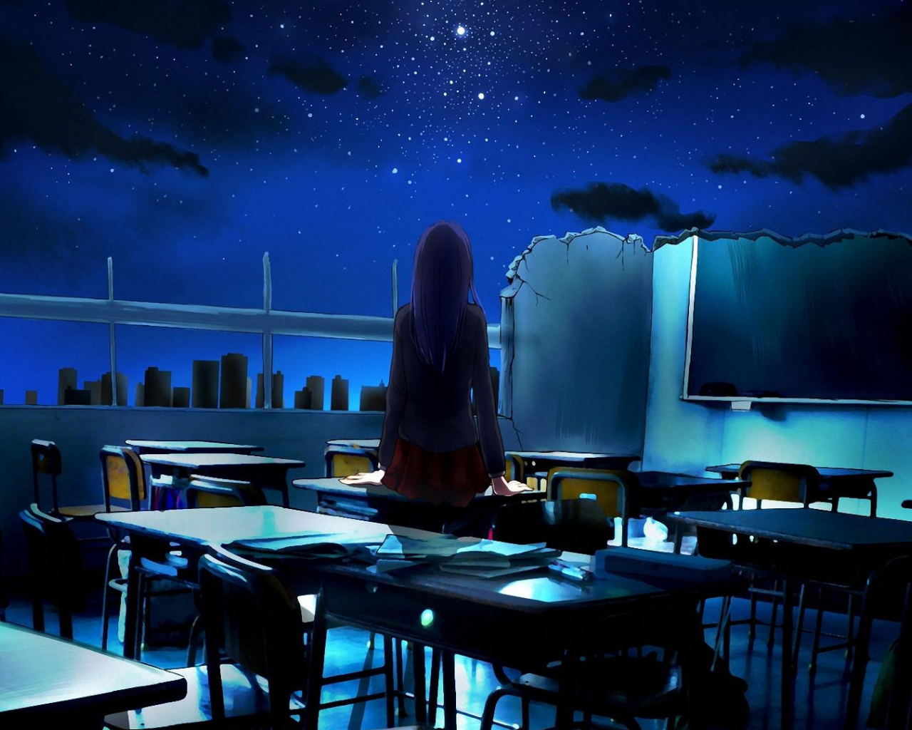 Anime, Original, Chair, Classroom, HD wallpaper