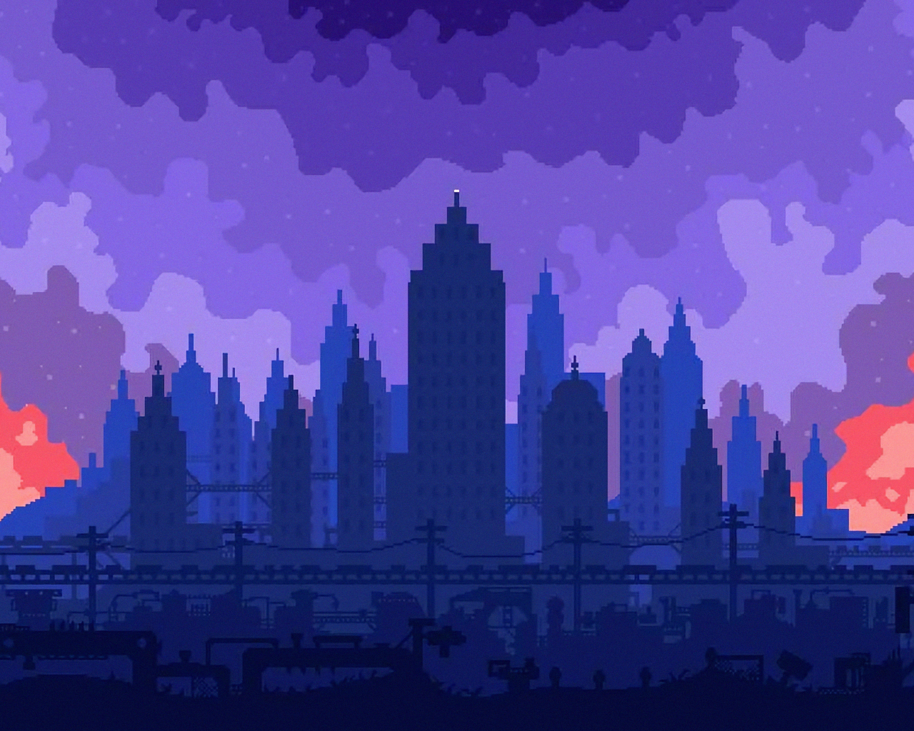 Download Wallpaper 1280x1024 High Skies Buildings Silhouette Cityscape Pixel Art Standard 5 4 Fullscreen Wallpaper 1280x1024 Hd Background