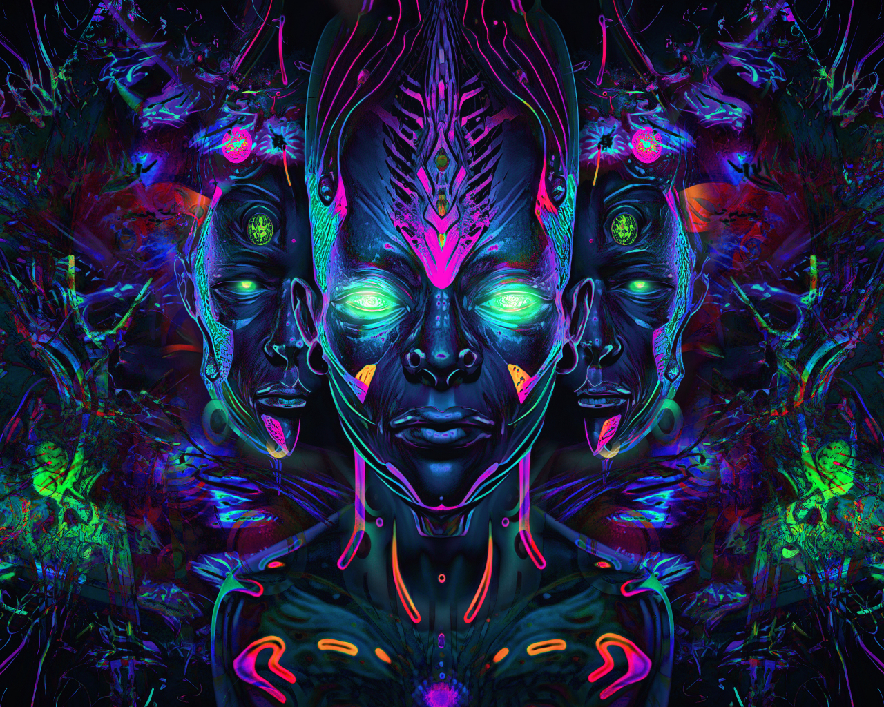 Psychedelic art, abstract, dark, 1280x1024 wallpaper