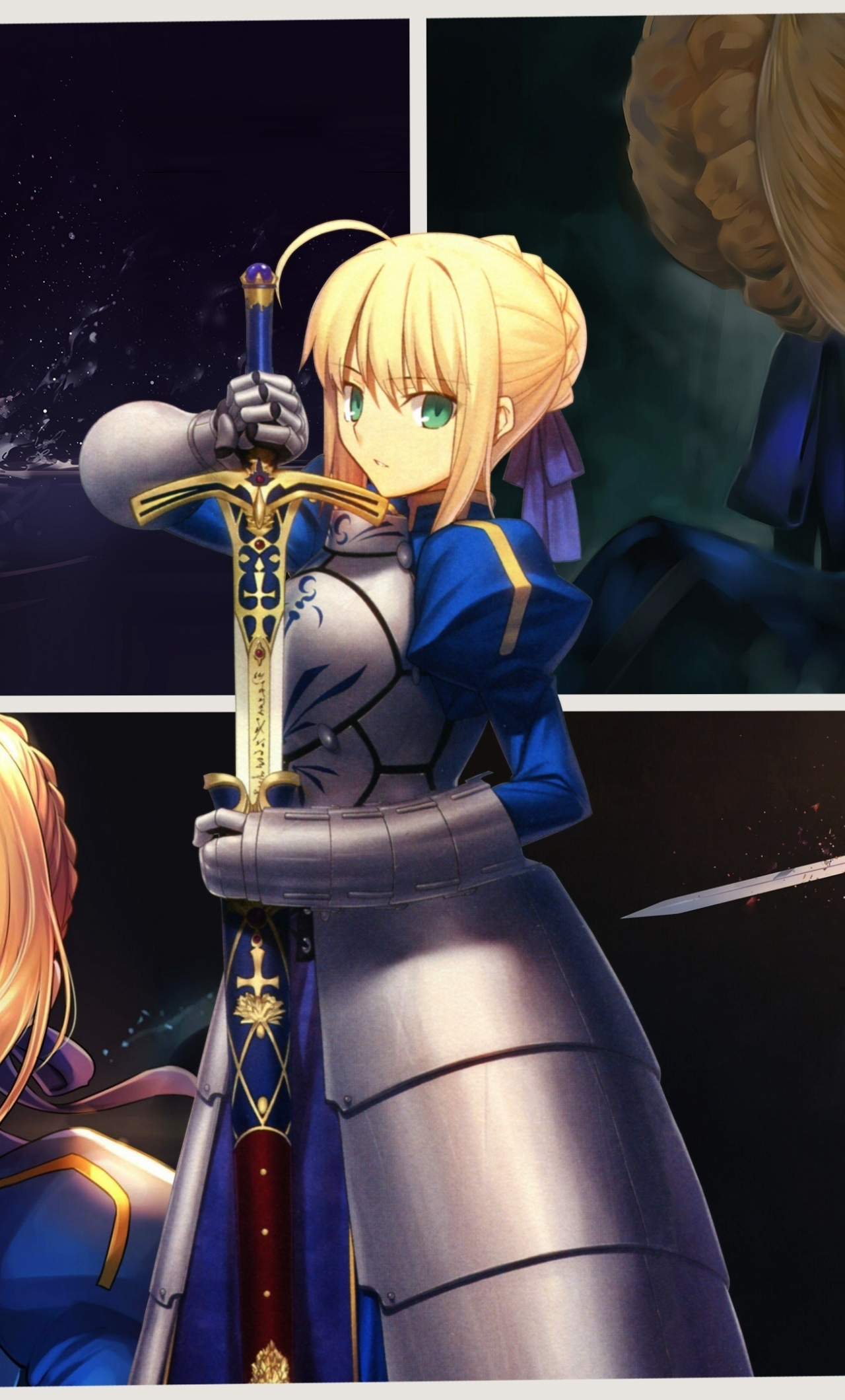 Download wallpaper 1280x2120 collage, saber alter, angry, anime girl ...