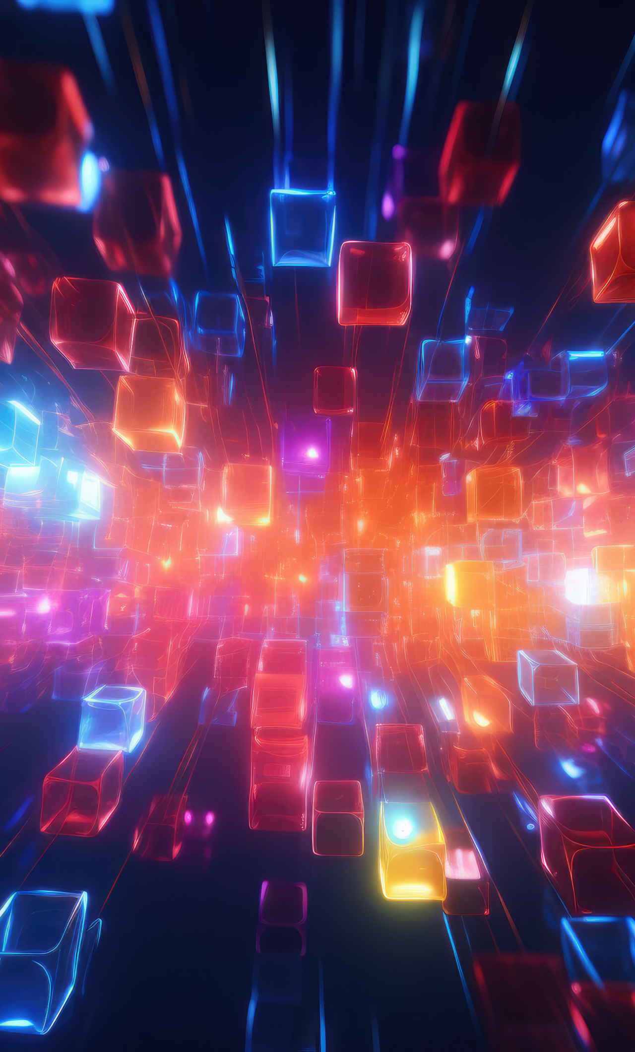 Abstract, lights cubes, colorful, 1280x2120 wallpaper