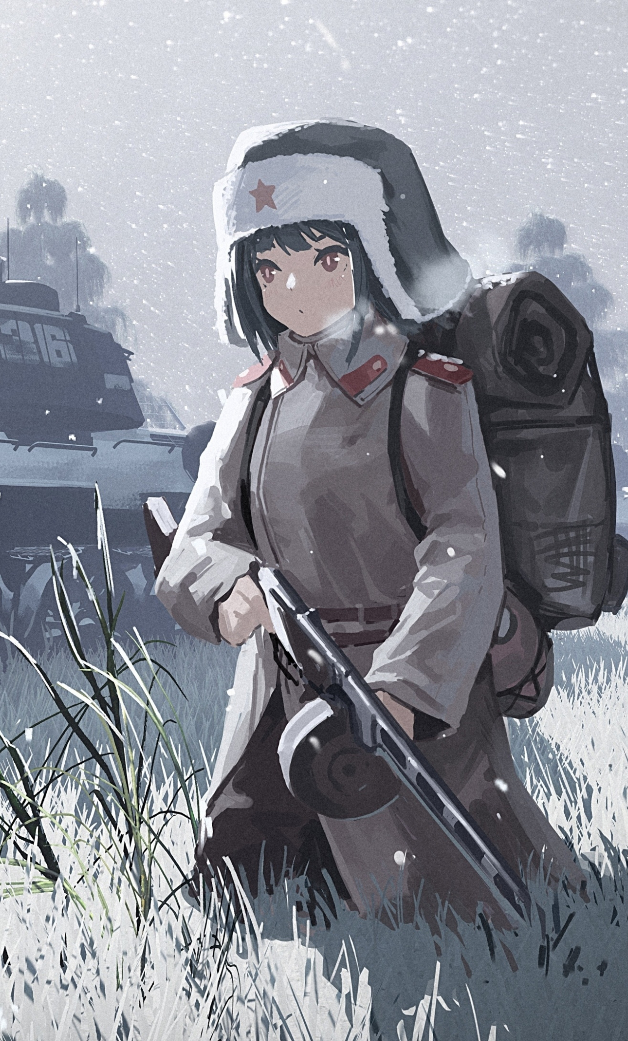 War, solider, anime girl, art, 1280x2120 wallpaper