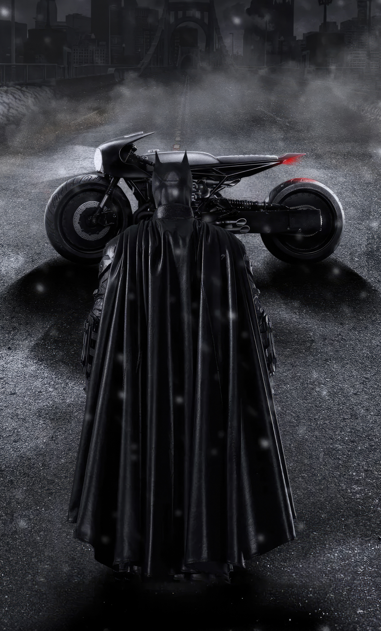 Batman and Batbike, dark, 1280x2120 wallpaper