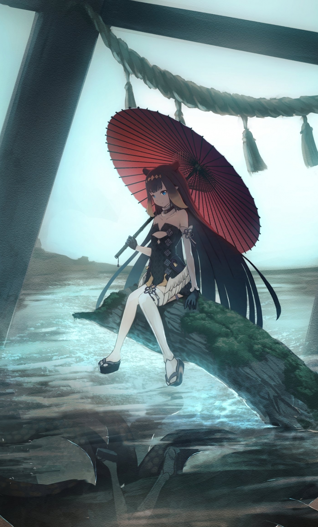 Download wallpaper 1280x2120 alone, anime girl with umbrella, original,  iphone 6 plus, 1280x2120 hd background, 26237