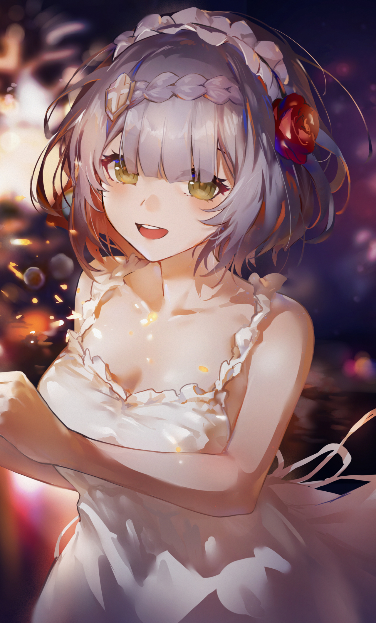 White dress, cute anime girl, art, 1280x2120 wallpaper
