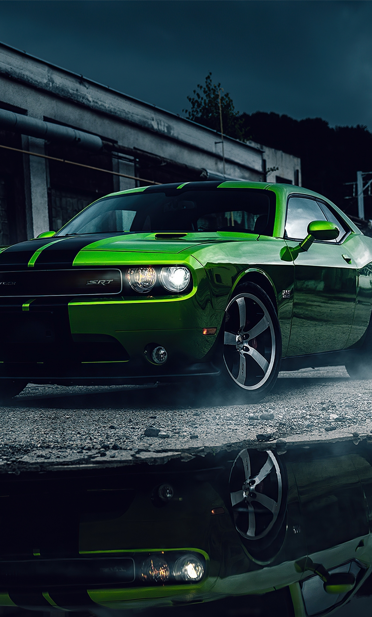 Green Dodge Challenger, muscle car, 2020, 1280x2120 wallpaper