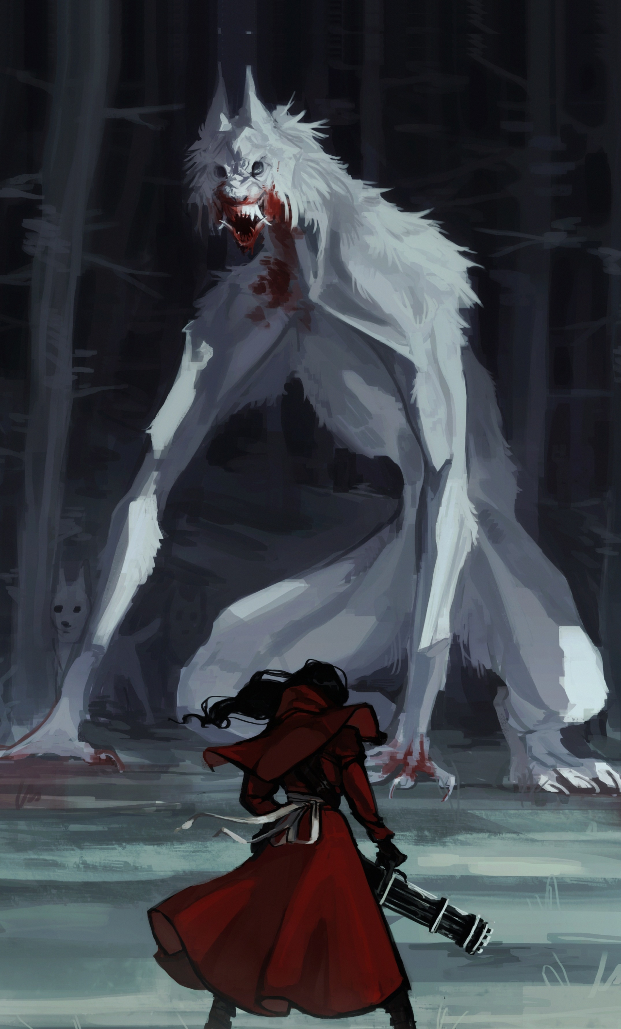 Red riding hood, wolf, fantasy, art, 1280x2120 wallpaper