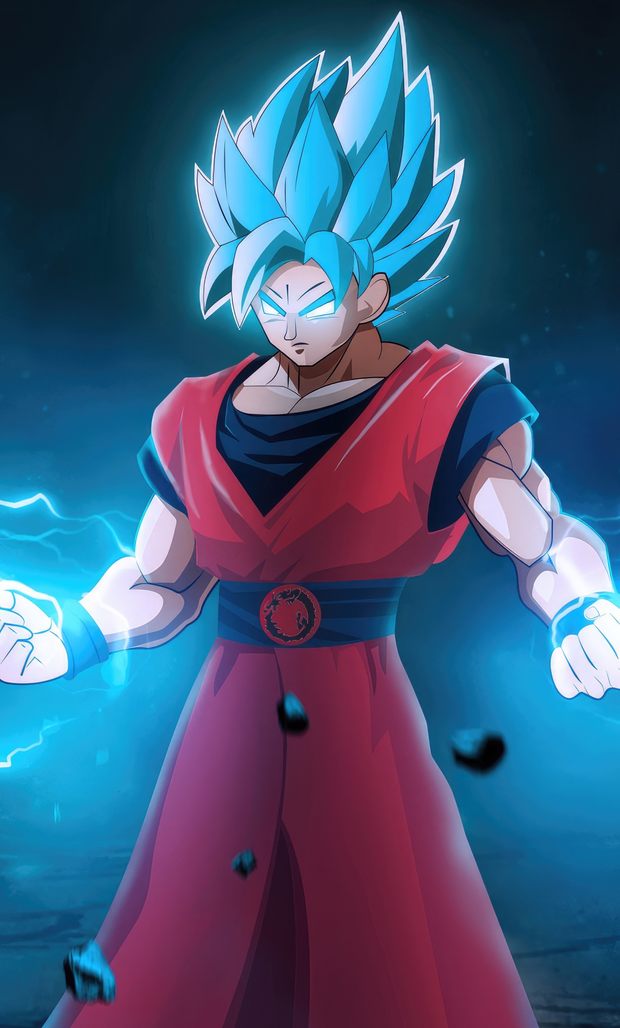Goku with lightening powers, blue, anime, 1280x2120 wallpaper