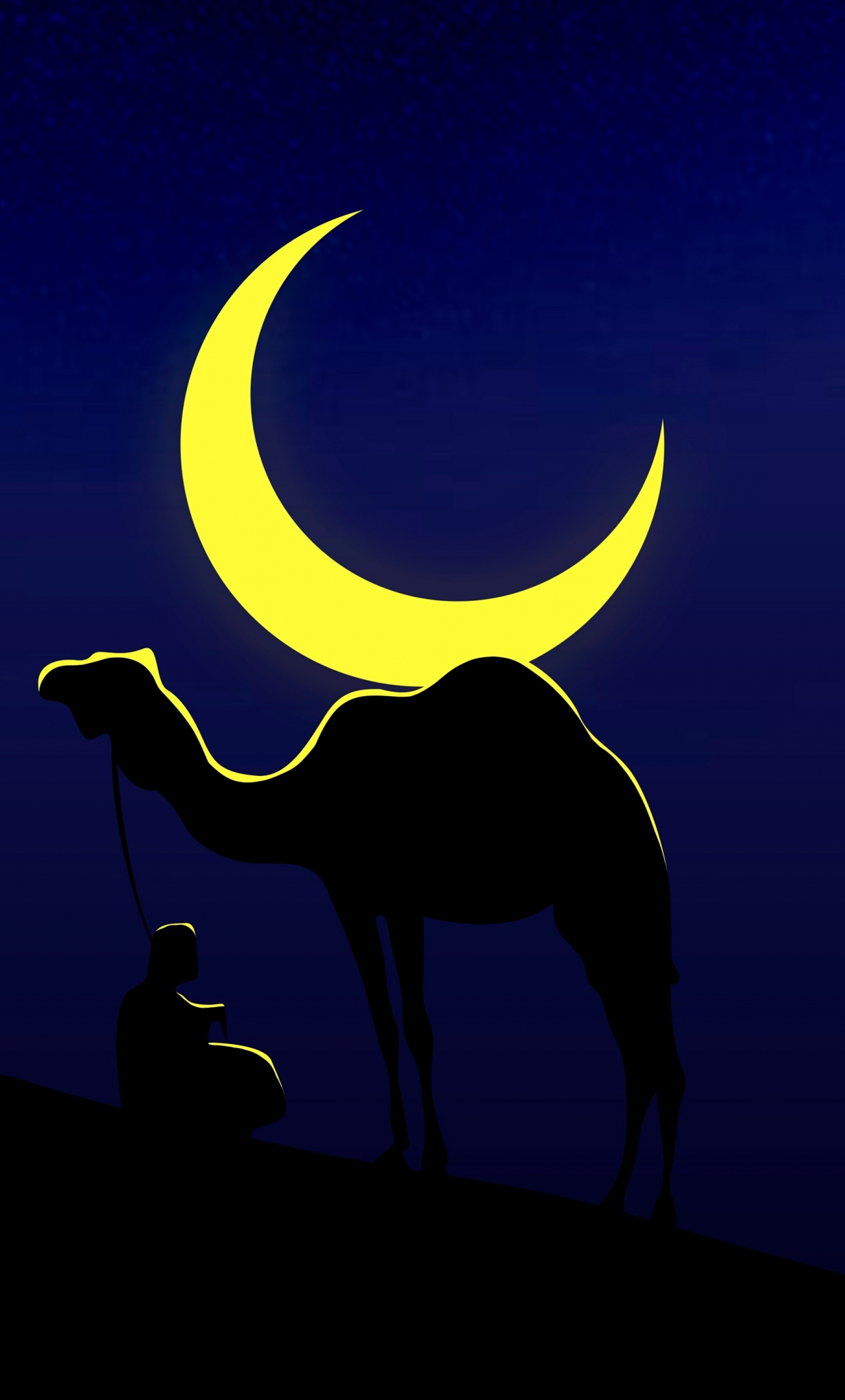 Camel and his master, moon, minimal, 1280x2120 wallpaper