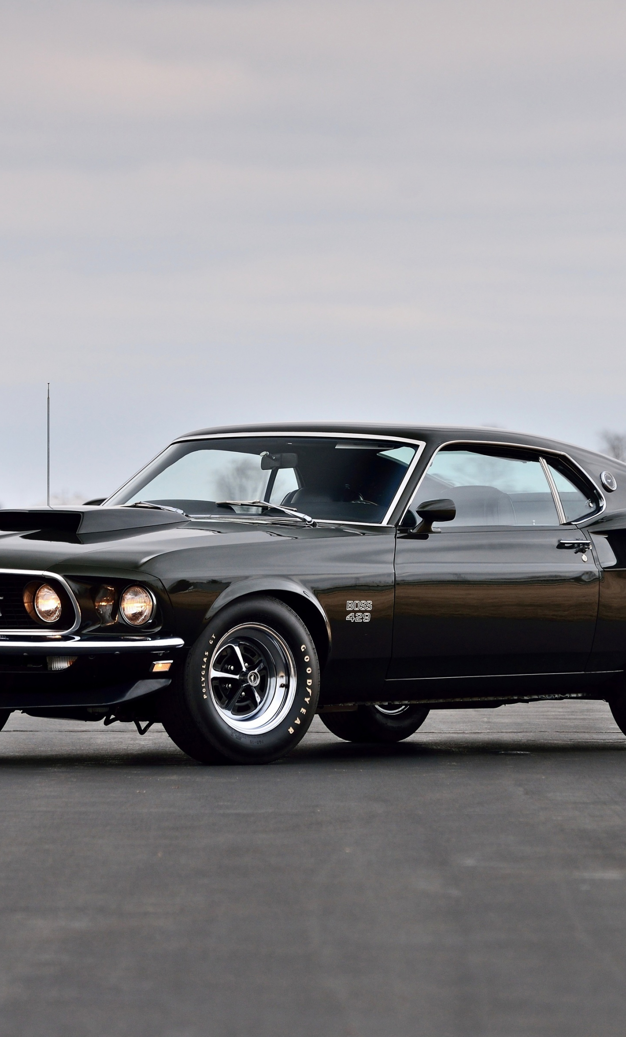 Download wallpaper 1280x2120 on road, 1969 ford mustang boss 429, black,  muscle car, iphone 6 plus, 1280x2120 hd background, 9819