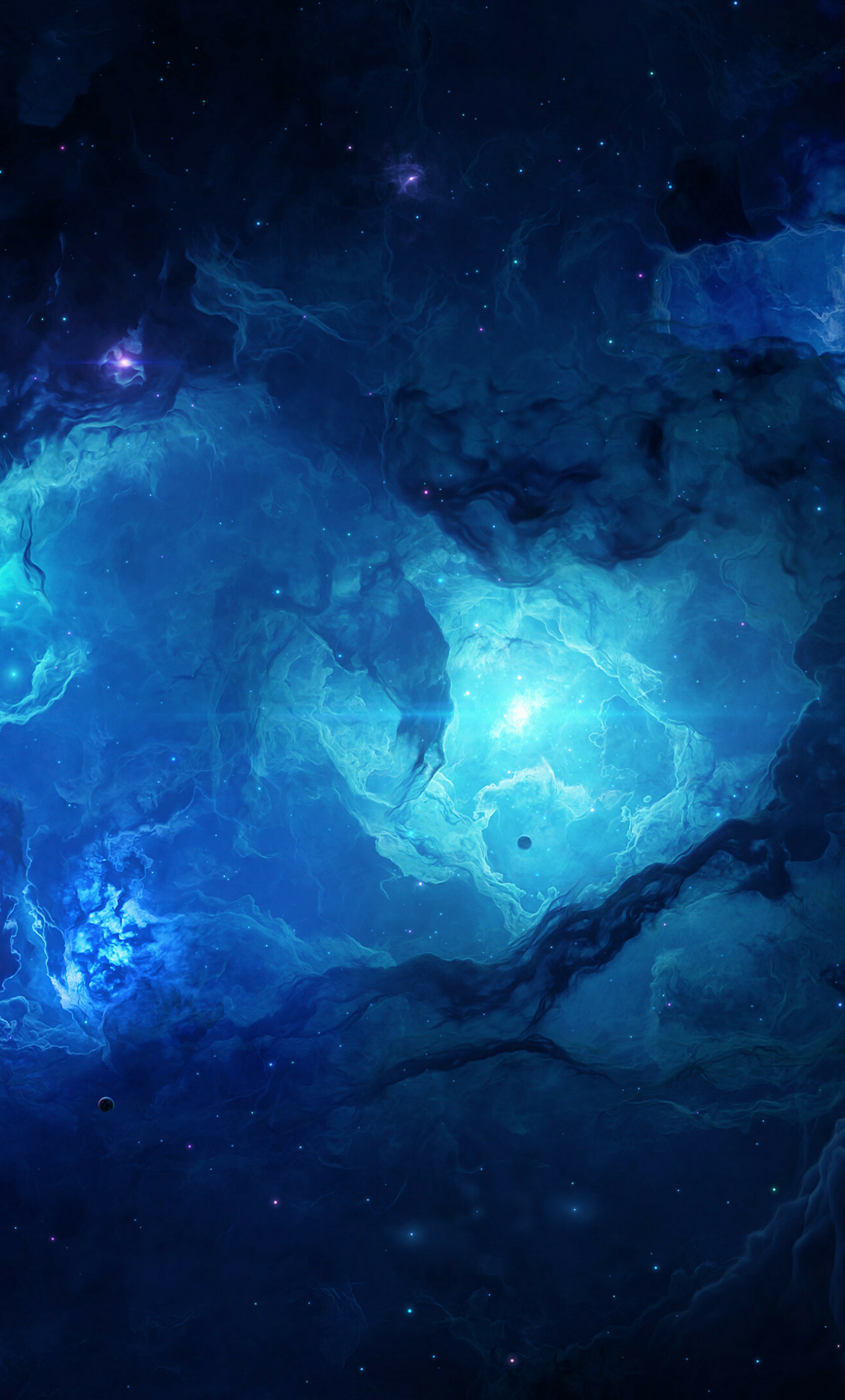 Blue space clouds, space, nebula, cosmic art, 1280x2120 wallpaper