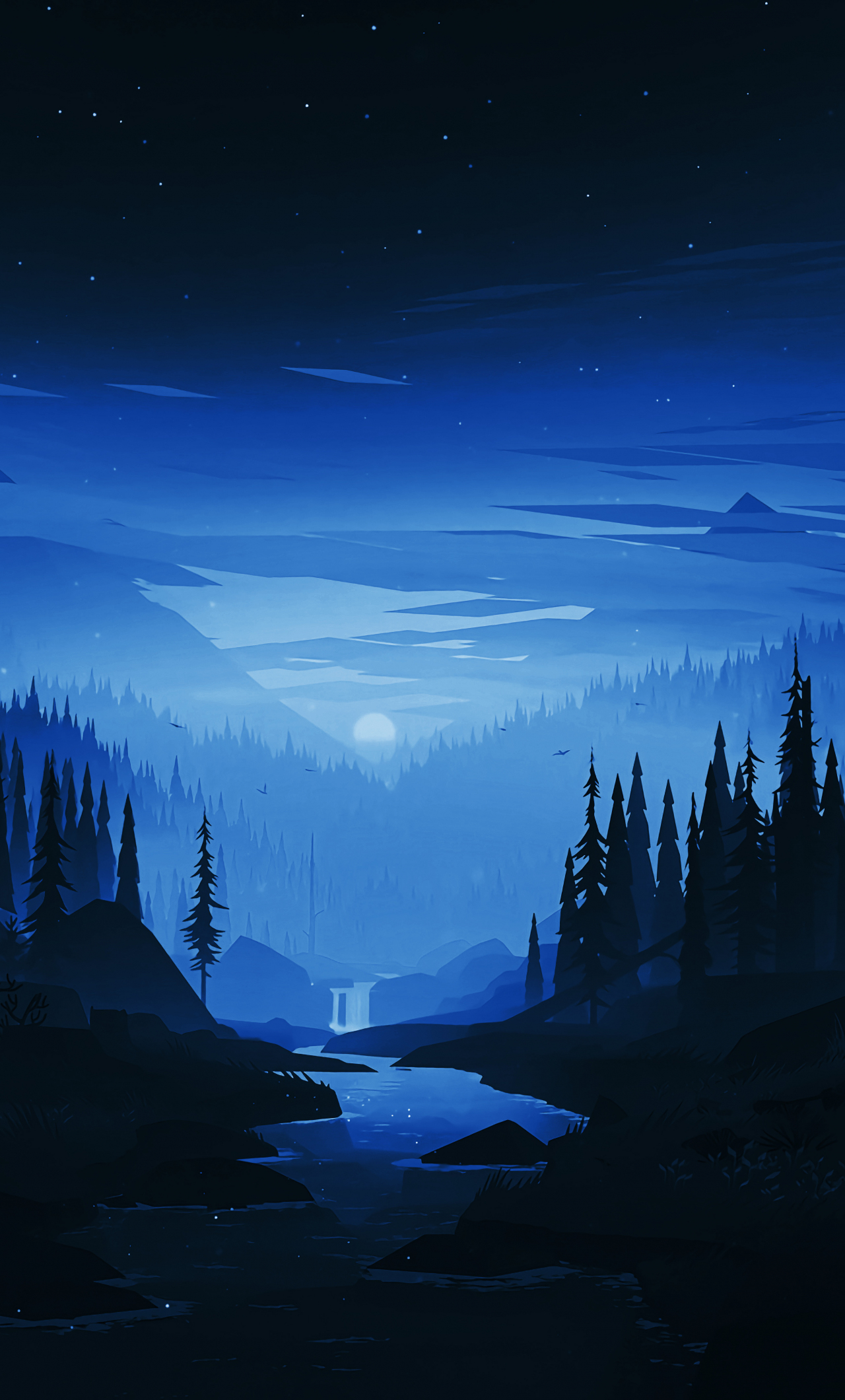 Night River Mountains HD wallpaper