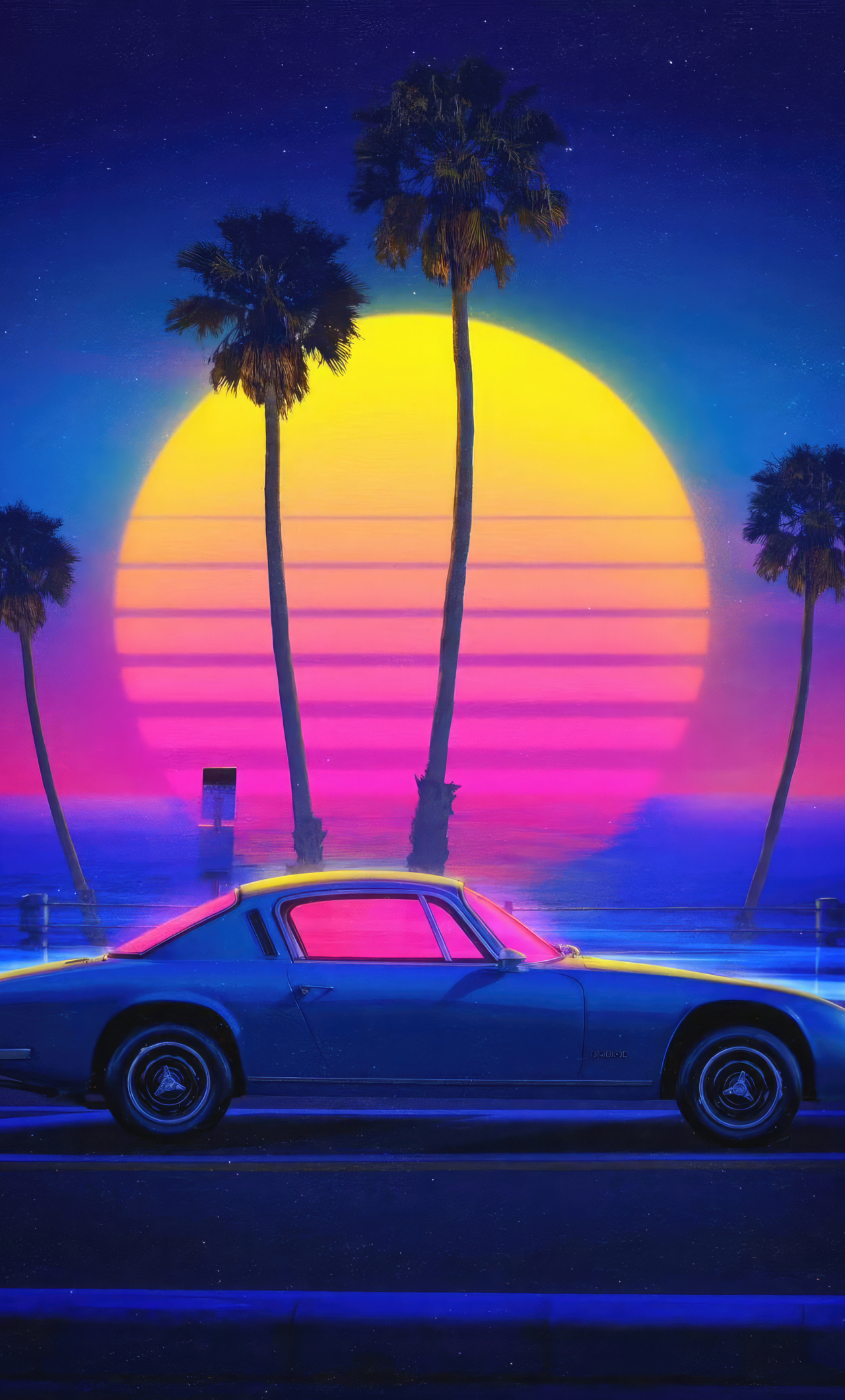 Download wallpaper 1280x2120 retrowave, cruising through night, the 80s ...