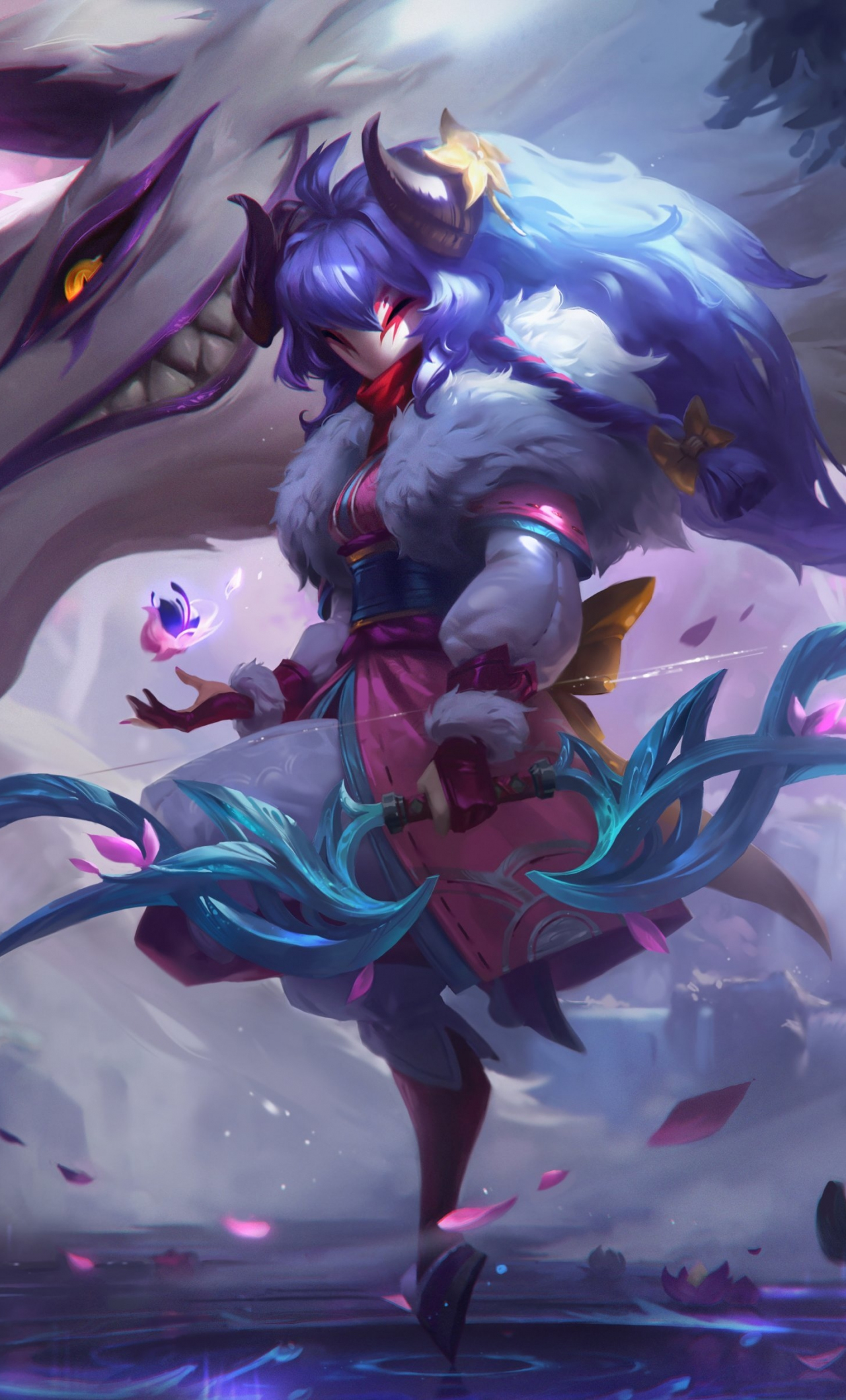 Download wallpaper 1280x2120 wolf and kindred, league of legends, game ...