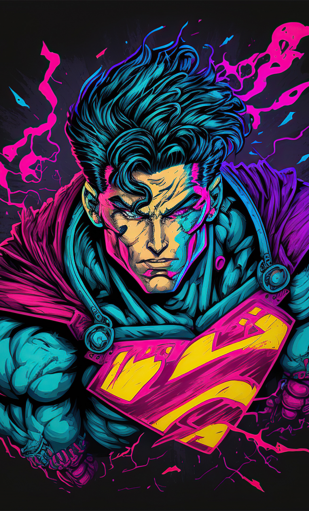 Retrofied Superman, powerful man, dark, artwork, 1280x2120 wallpaper