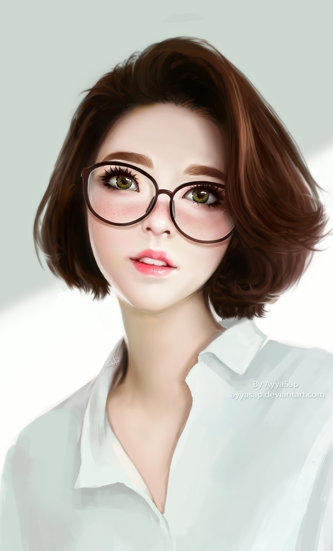 Download wallpaper 1280x2120 cute, beautiful woman, brunette, short hair,  glasses, iphone 6 plus, 1280x2120 hd background, 16931