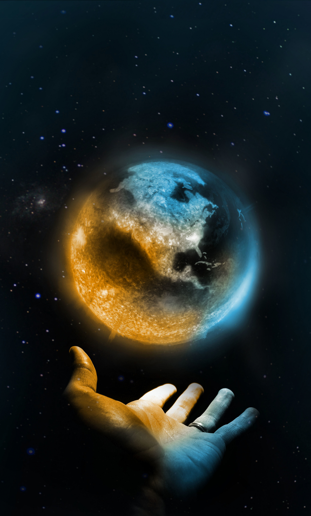 Download wallpaper 1280x2120 hand and earth, photoshop, iphone 6 plus,  1280x2120 hd background, 16516
