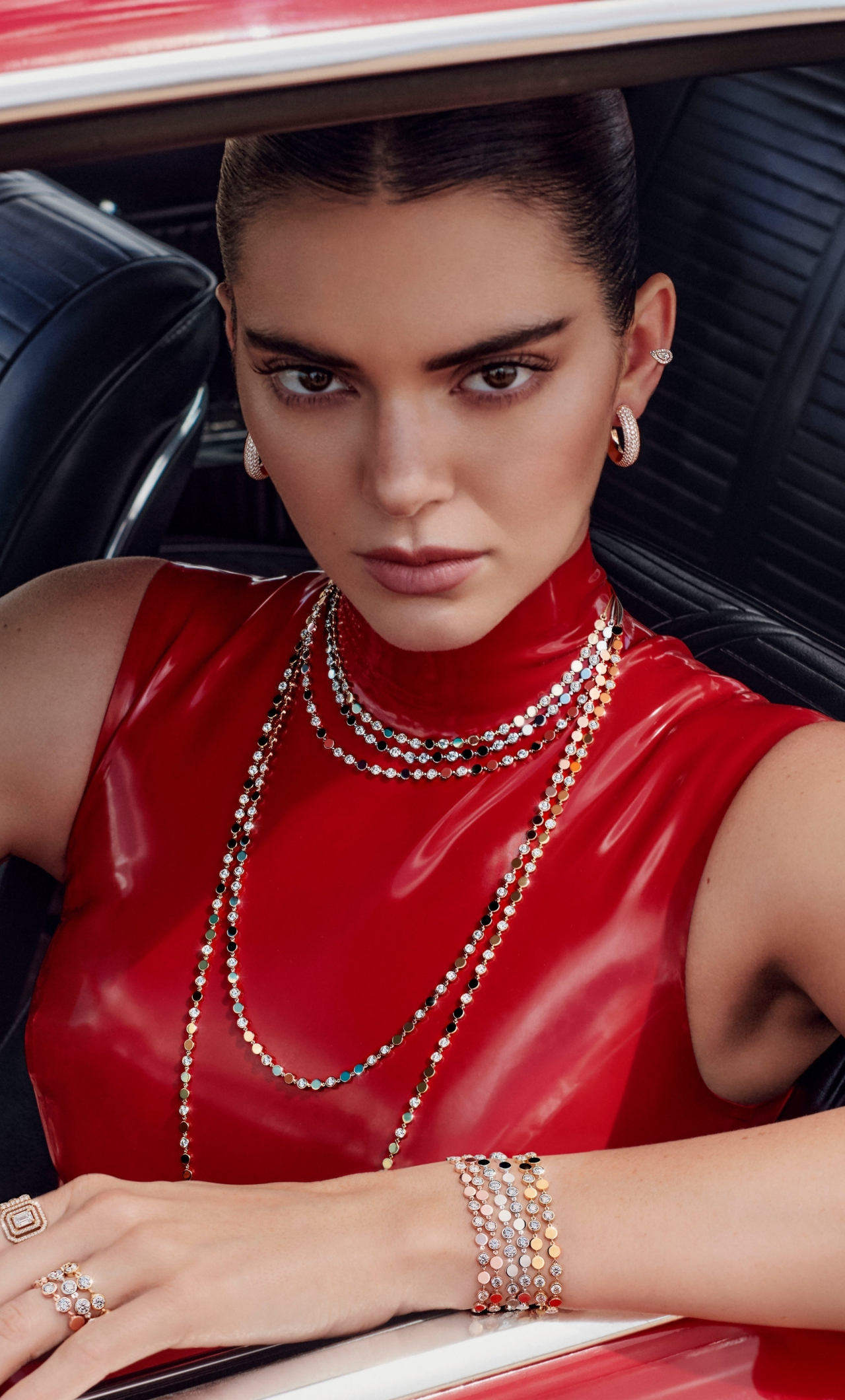 2023 Kendall Jenner, Messika Campaign, red, 1280x2120 wallpaper