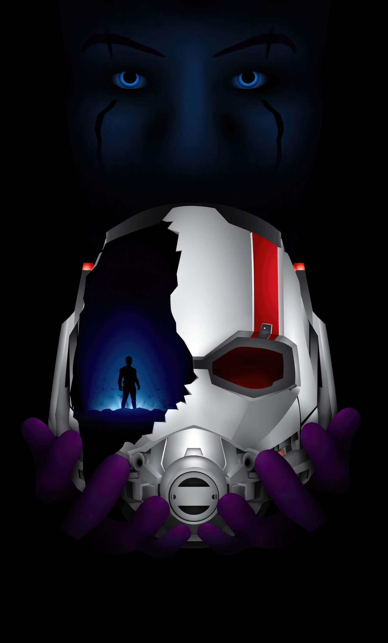 Antman Helmet and Kang the Conqueror, movie, dark poster, 1280x2120 wallpaper