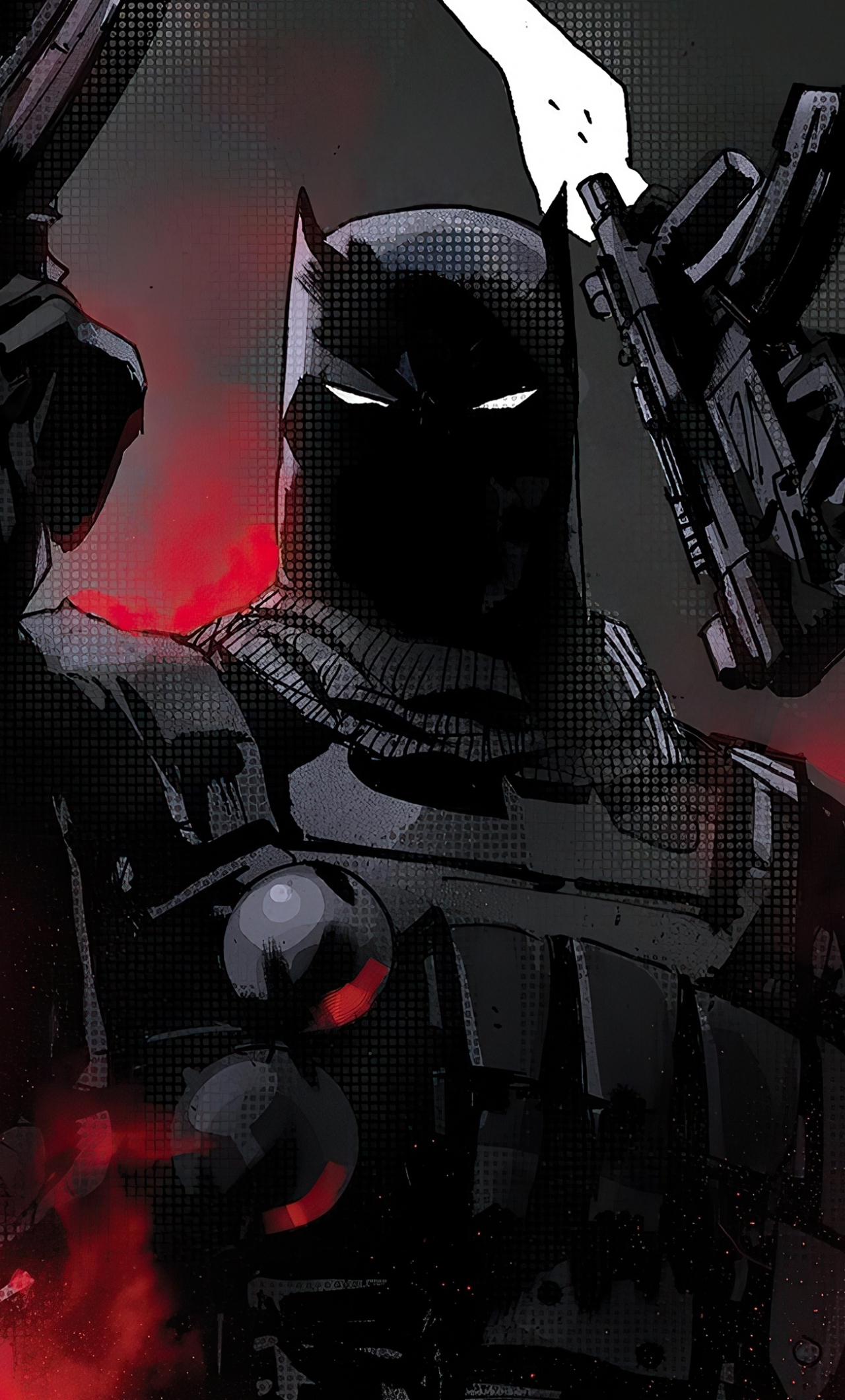 Download wallpaper 1280x2120 dark, batman with guns, superhero, 2020 ...