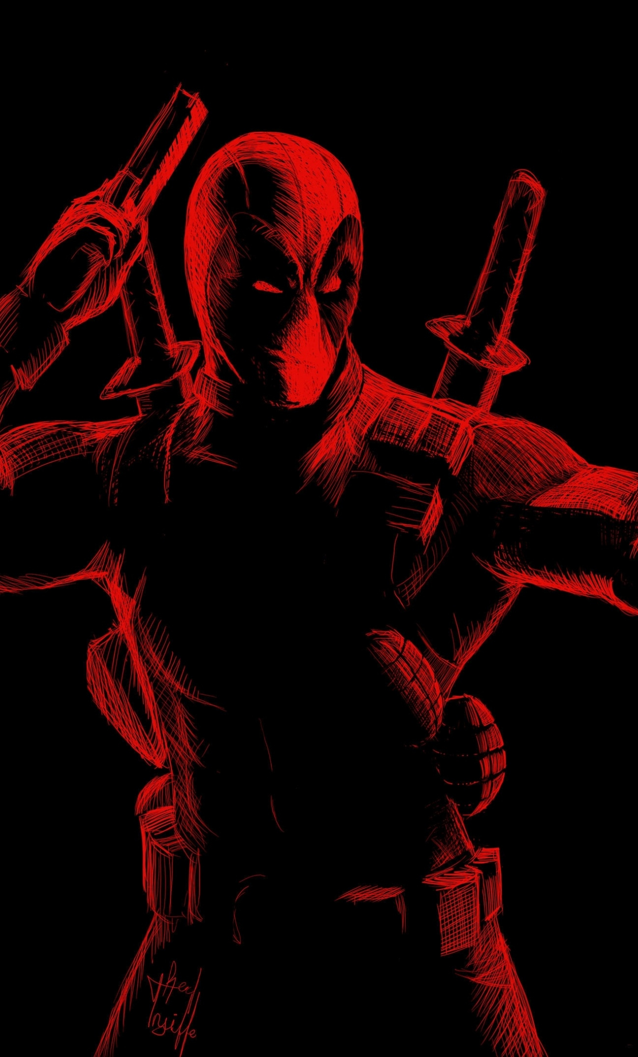Download wallpaper 1280x2120 red, line arts, deadpool, iphone 6 plus,  1280x2120 hd background, 17517