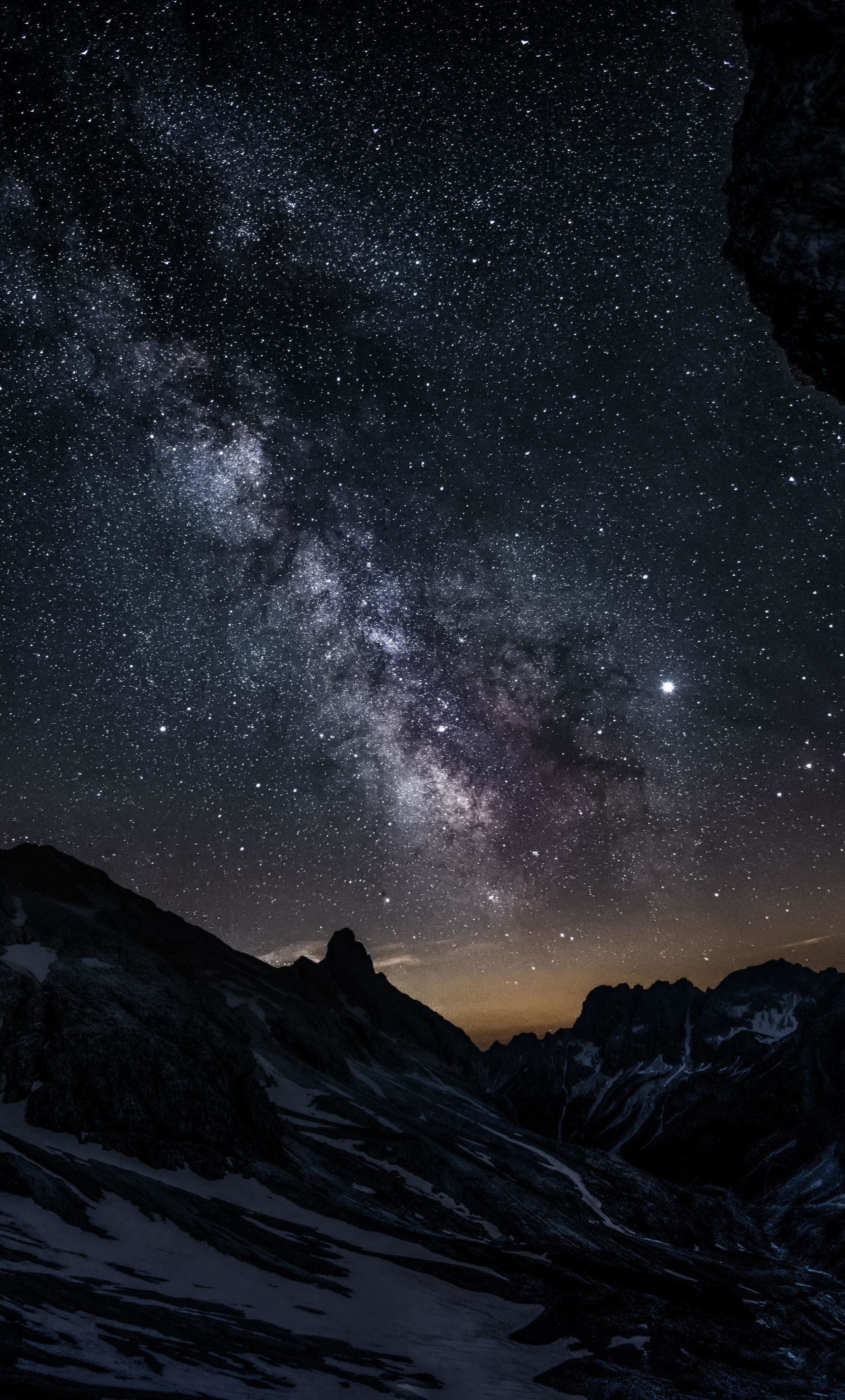 Download Wallpaper 1280x2120 Valley Mountain Night Starry Sky