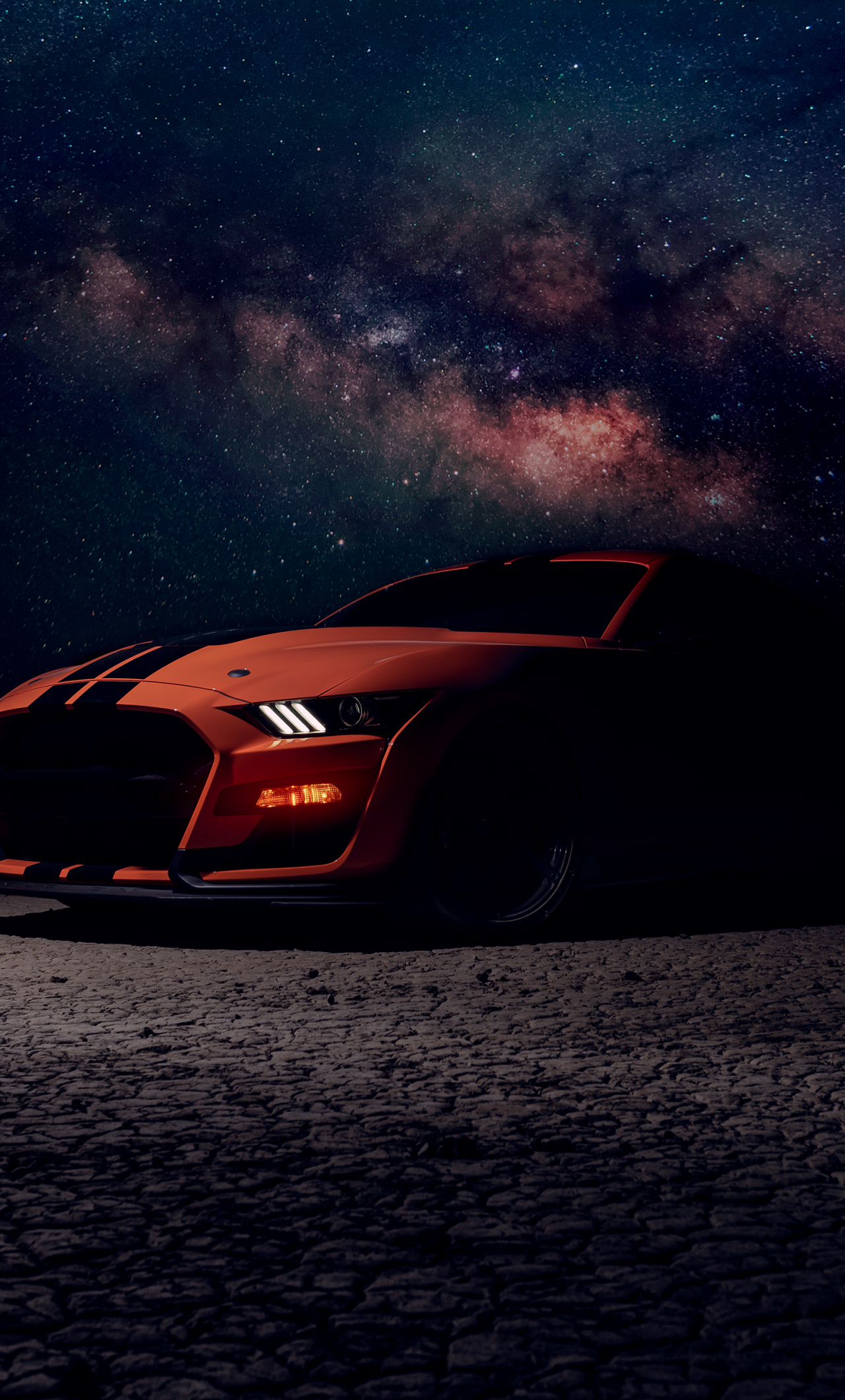 Download wallpaper 1280x2120 ford mustang, orange car, off-road 2020 ...