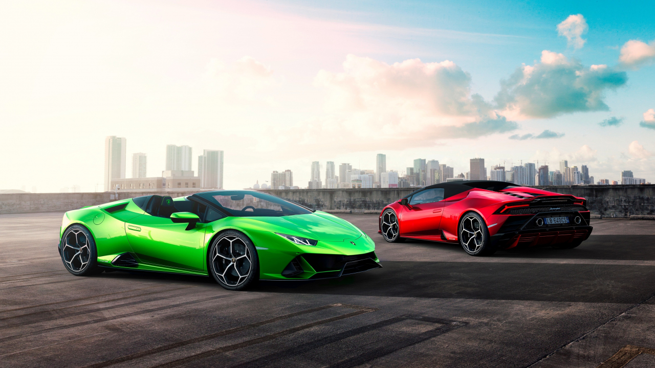 Download wallpaper 1280x720 two cars, lamborghini huracan, hd, hdv, 720p  widescreen wallpaper, 1280x720 hd background, 19856