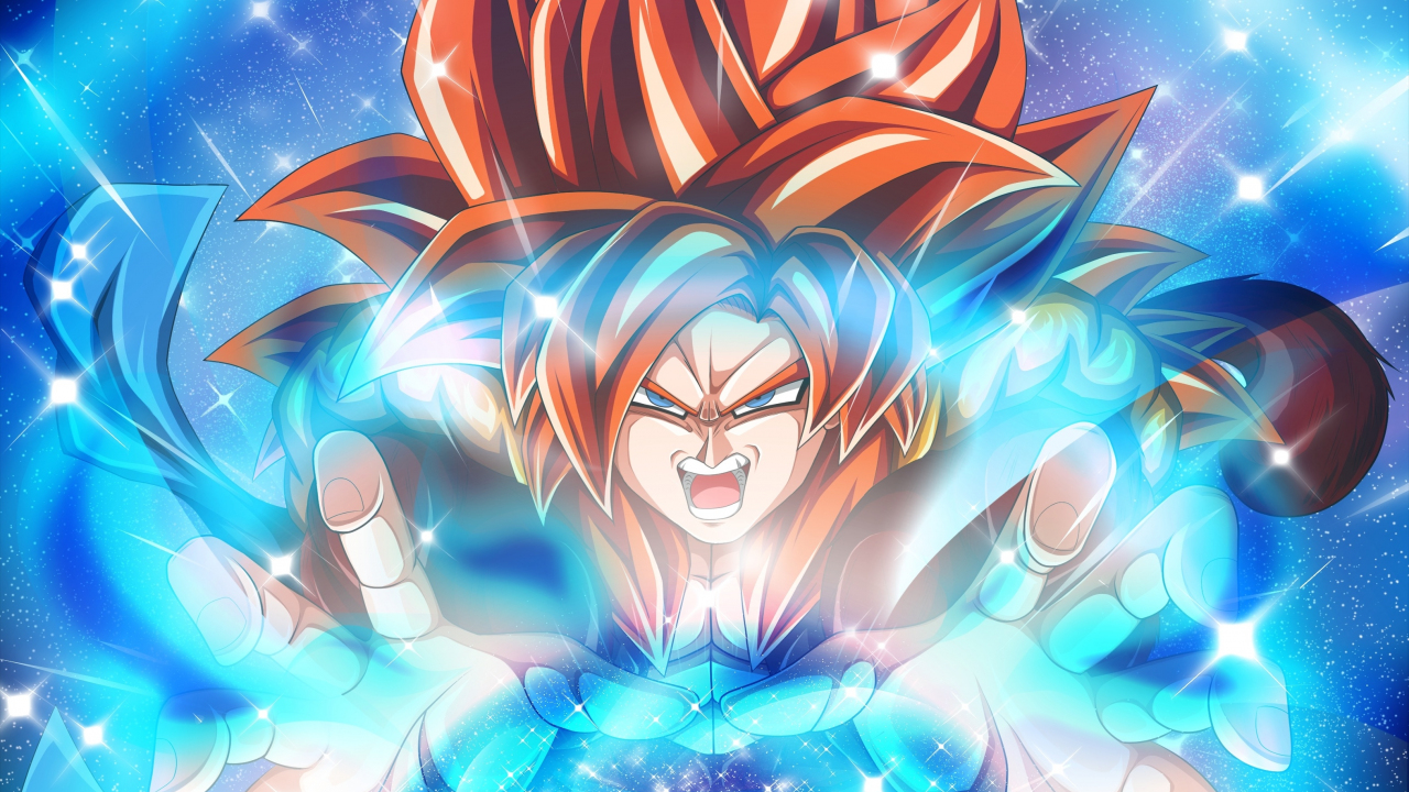 Download wallpaper 1440x900 dragon ball, blue power, gogeta, art, 1440x900  widescreen 16:10 hd background, 19593