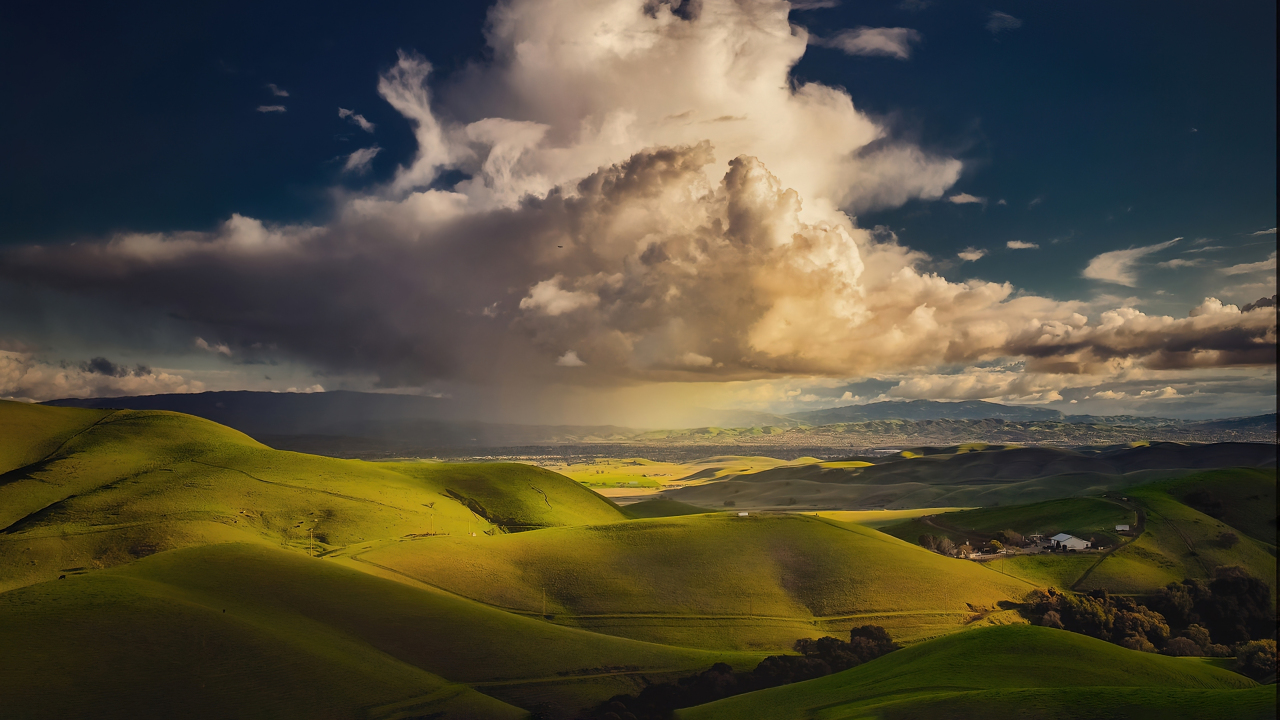 Download wallpaper 1280x720 green hills, valley, landscape, hd, hdv ...