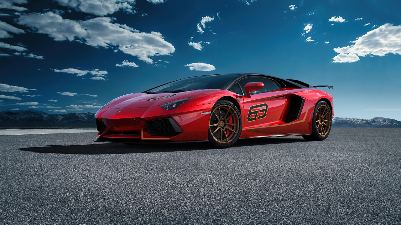 Download wallpaper 1280x720 lamborghini aventador, 2020, red car, off-road,  hd, hdv, 720p widescreen wallpaper, 1280x720 hd background, 26193