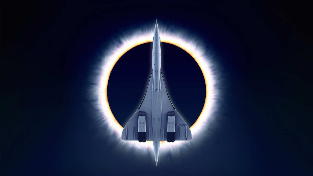 Concorde Carre, eclipse, airplane, moon, aircraft, 1280x720 wallpaper