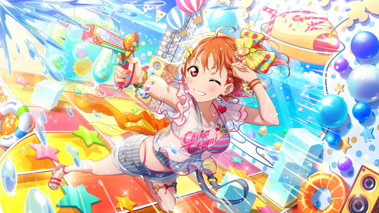 Anime girl, play, Love Live!, water fun, 1280x720 wallpaper