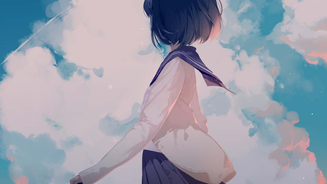 Download wallpaper 1280x720 anime girl, original, outdoor, clouds, hd ...