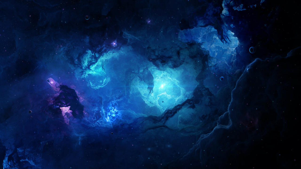 Blue space clouds, space, nebula, cosmic art, 1280x720 wallpaper