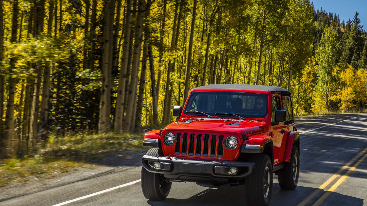 Download 1280x720 wallpaper red jeep wrangler, suv, on ...