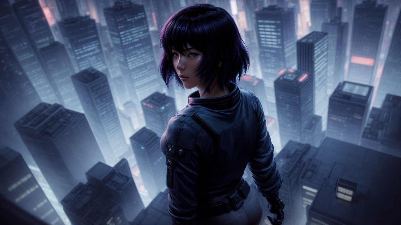 Beautiful girl, Ghost in the Shell, anime art, 1280x720 wallpaper