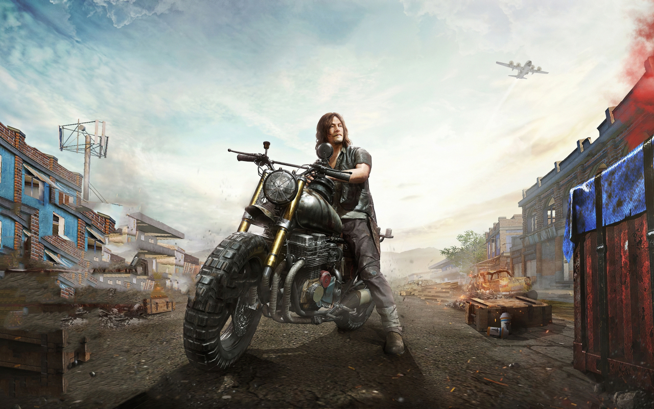Daryl Dixon, PUBG mobile X, The Walking Dead, crossover, artwork, 1280x800 wallpaper