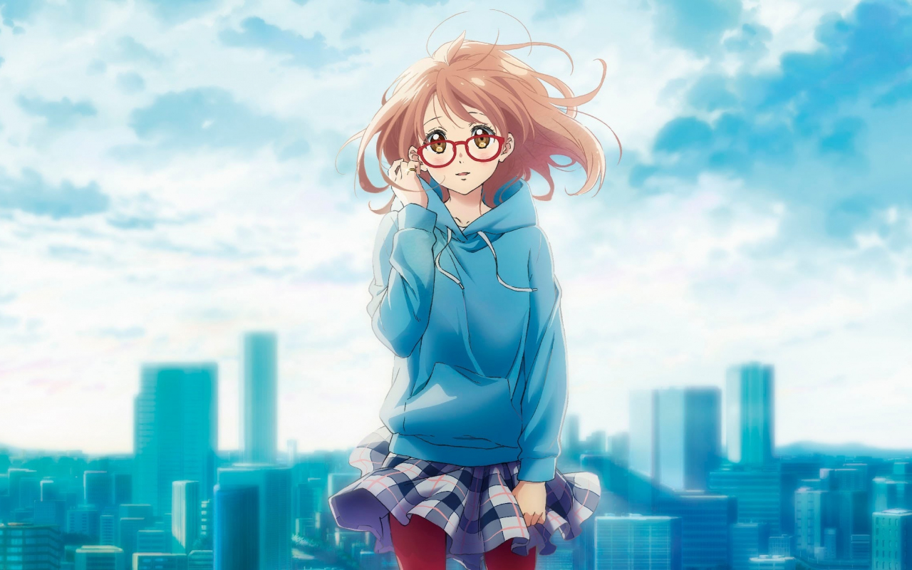 Cute anime girl, glasses, Mirai Kuriyama, Kyoukai no Kanata, 1280x800 wallpaper
