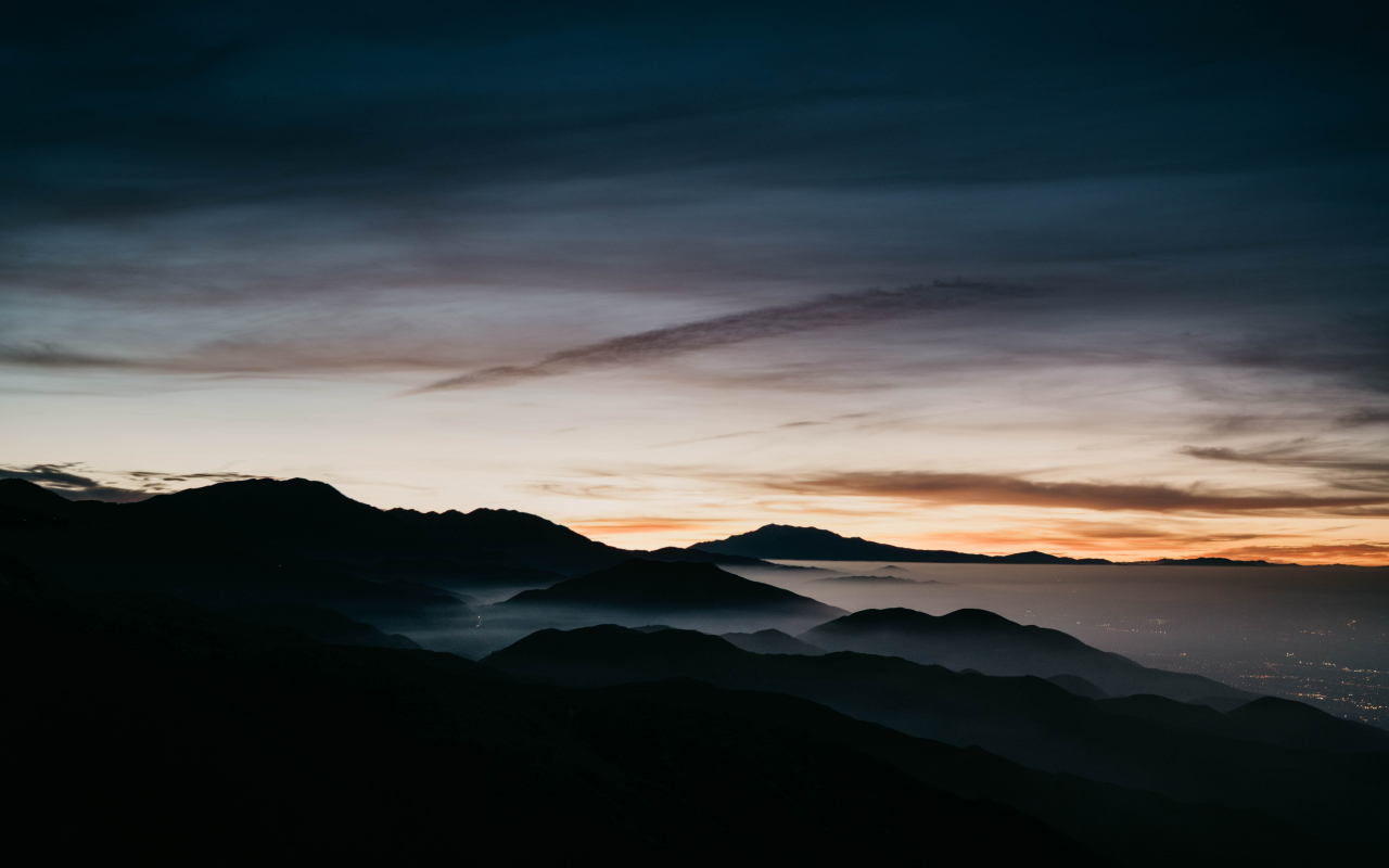 Download Mountains Sunset Fog Dawn Horizon Skyline Aerial View