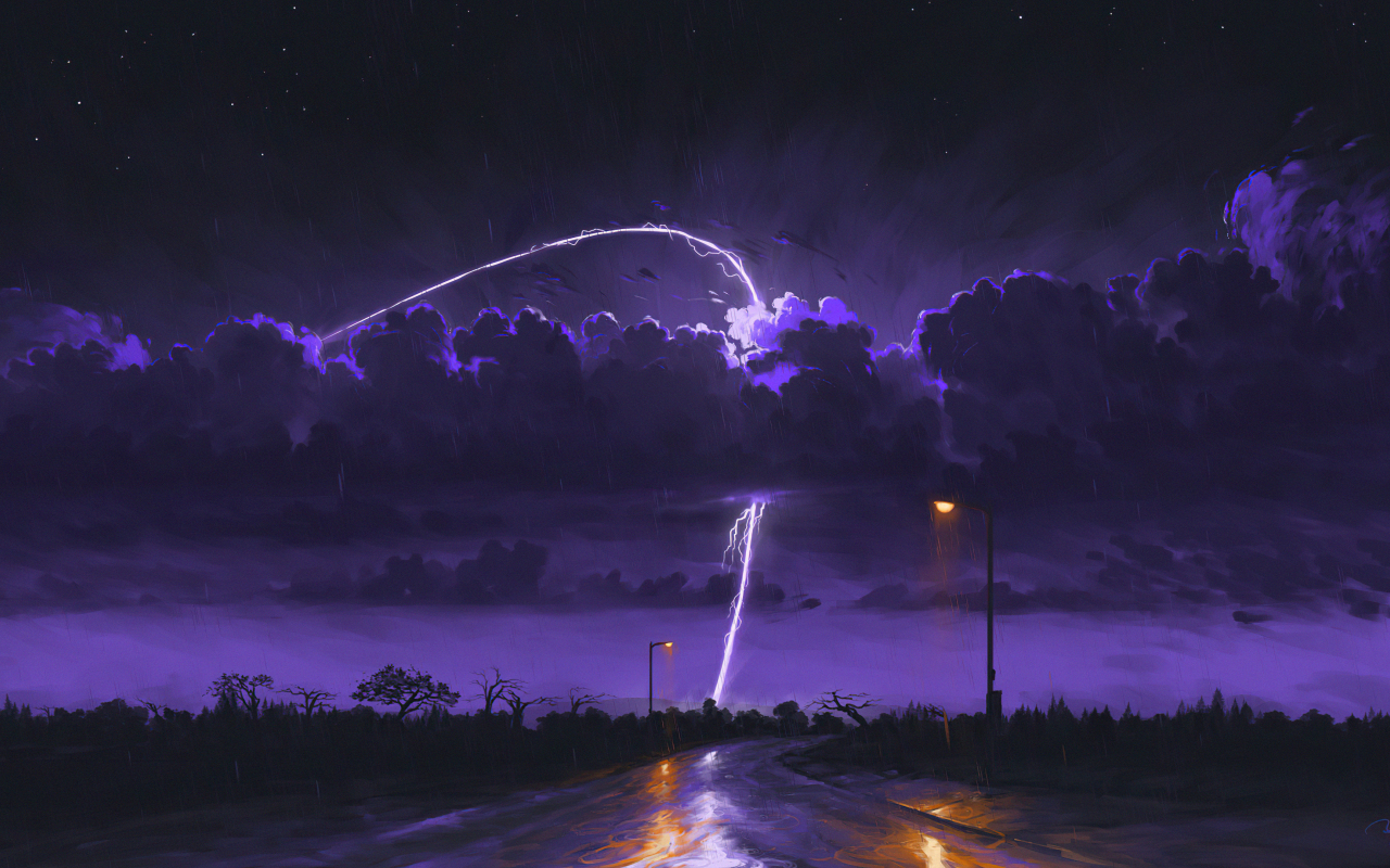 Rainy and stormy night, dark, art, 1280x800 wallpaper