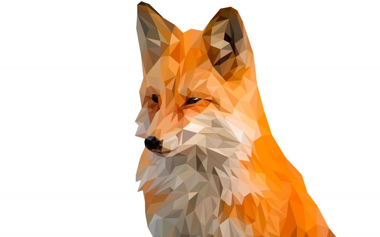Fox, muzzle, digital art, low poly, 1280x800 wallpaper