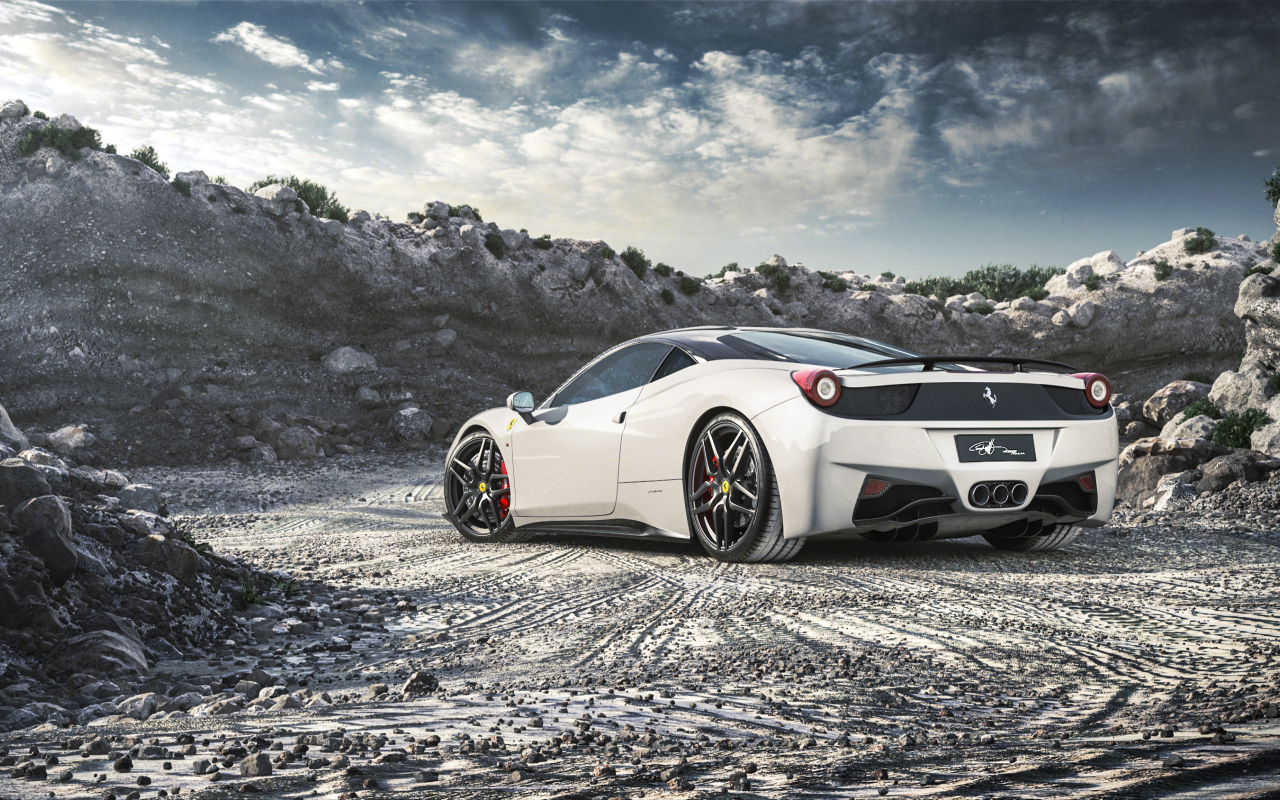 Download Wallpaper 1280x800 Ferrari 458 Italia White Sports Car Off