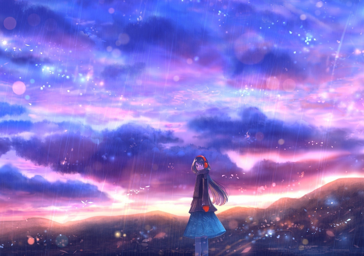 Rain, clouds, colorful, sky, anime girl, 1280x900 wallpaper