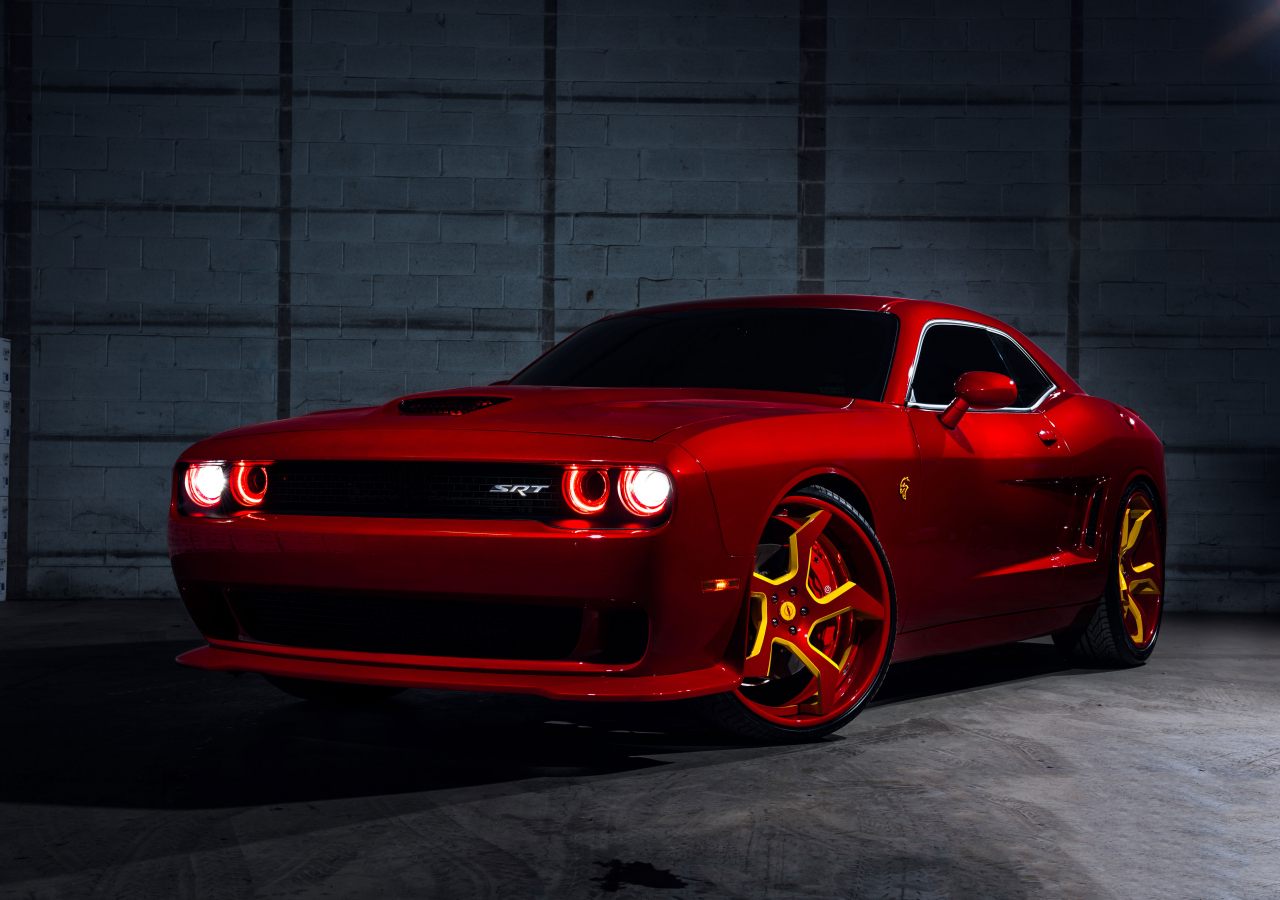 Red, Dodge Challenger SRT Hellcat, flashlight, 1280x900 wallpaper