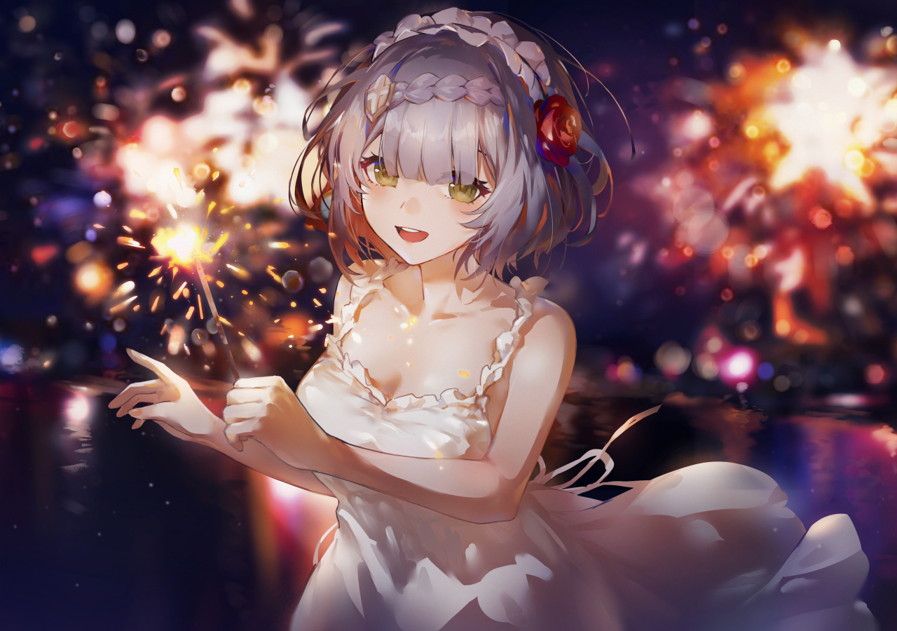 White dress, cute anime girl, art, 1280x900 wallpaper