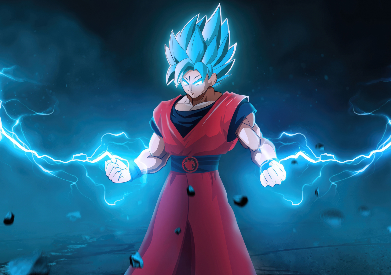 Goku with lightening powers, blue, anime, 1280x900 wallpaper
